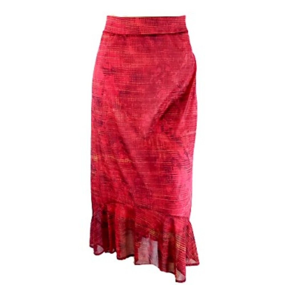 Catherines Size 3X Gauzy Stretch Knit Skirt Red Sharkbite Hem New With Tags NWT